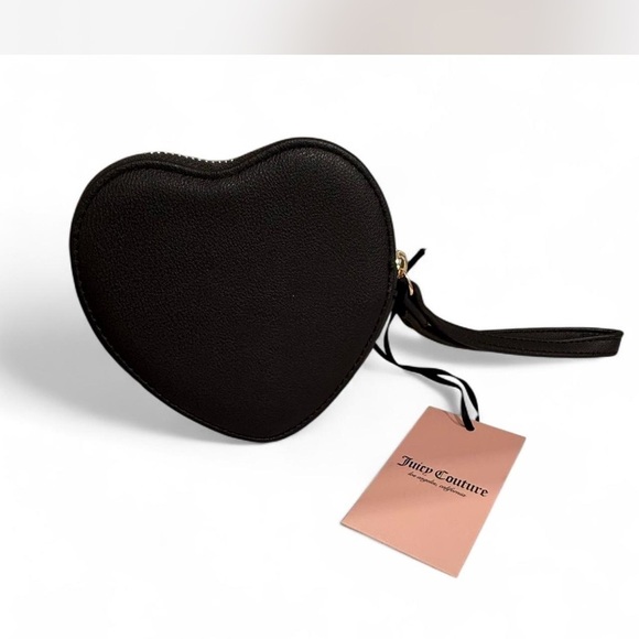 Juicy Couture Wristlet Black Patent Faux Leather Heart Coin Pouch Wallet - Picture 2 of 4
